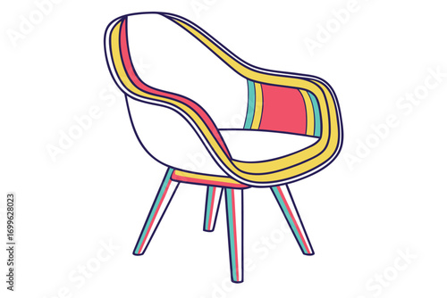 Colorful Mid- Century Modern Armchair with Four Tapered Legs furniture retro