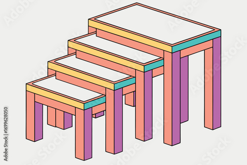 Colorful Nesting Tables Isometric Illustration black