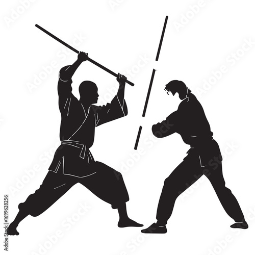 Black jogo do pau portugal stick fighting Silhouette Vector, High Quality Illustration on White Background
