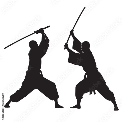 Black jogo do pau portugal stick fighting Silhouette Vector, High Quality Illustration on White Background