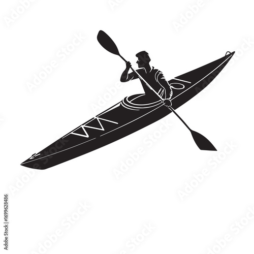 Black kayaking Silhouette Vector, High Quality Illustration on White Background