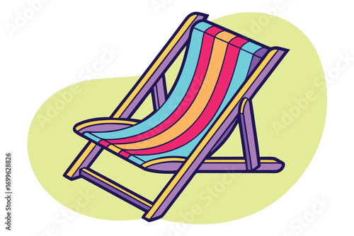 Colorful Striped Beach Deck Chair with Wooden Frame and Yellow Background beach chair fabric