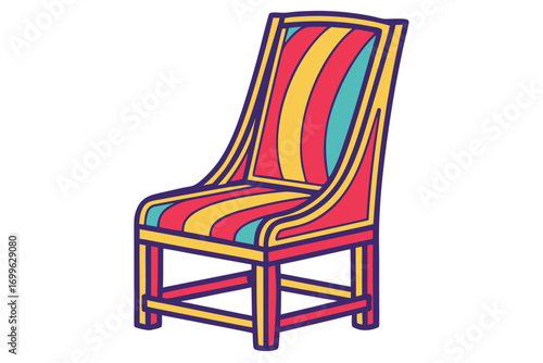 Colorful Striped Chair with Purple Outline on White Background furniture seating