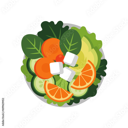 Vibrant Flat Vector Salad Composition Graphic