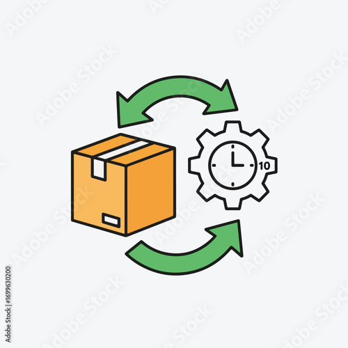 Process of Delivery with Arrows and a Box. An Illustration for Business, E-commerce, and Express Shipping.