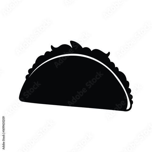 Minimalist black silhouette of a classic, crunchy taco on a white background, taco ingredients silhouette vector illustration