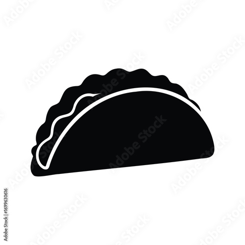Black and White Graphic Icon of a Delicious Empanada or Turnover, taco with meat silhouette vector illustration