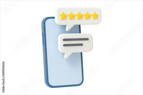 3D Smartphone with Five-Star Review & Message Bubble