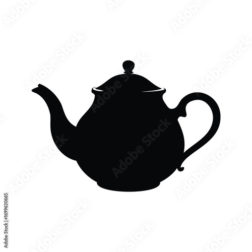 Elegant silhouette of a classic teapot with rounded body and curved spout, teapot silhouette vector illustration