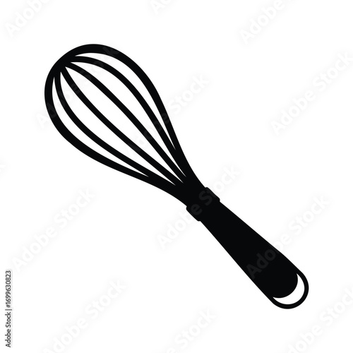 Black Silhouette of Wire Whisk for Cooking and Baking Preparation, isolated, whisk silhouette vector illustration