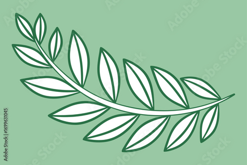 Green Olive Branch with Leaves on a Light Green Background nature