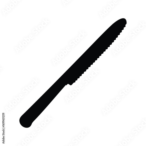 Silhouette illustration of a black bread knife or utility knife on white background, bread knife silhouette vector illustration