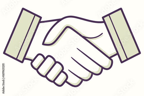 Handshake Illustration with Light Olive Sleeves on White Background shaking agreement