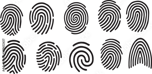 Fingerprint Scanner Icon Set – High-Resolution Biometric Security Vector Illustration