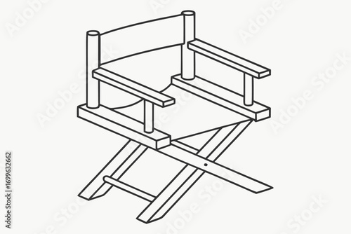 Isometric Line Art Drawing of a Director's Chair with Wooden Frame movie film