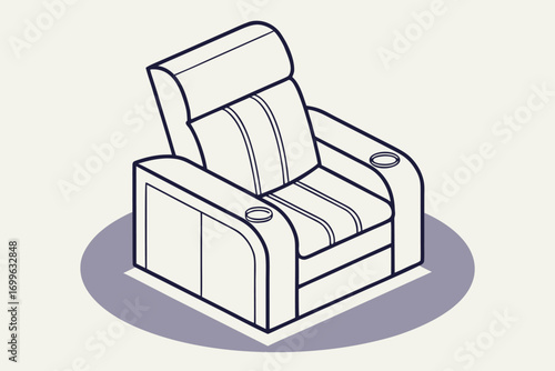 Isometric Line Drawing Of A Reclining Theater Chair With Cup Holders recliner cinema seat