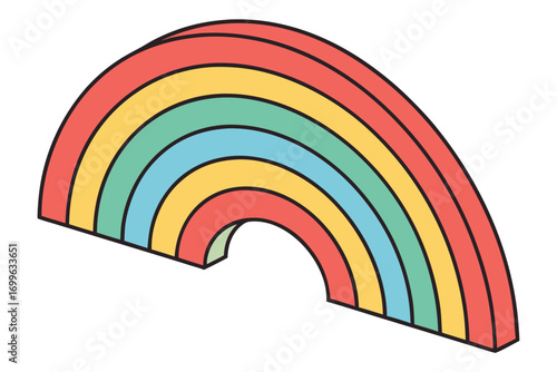 Isometric Rainbow Arch In Retro Pastel Colors With Black Outline vector illustration