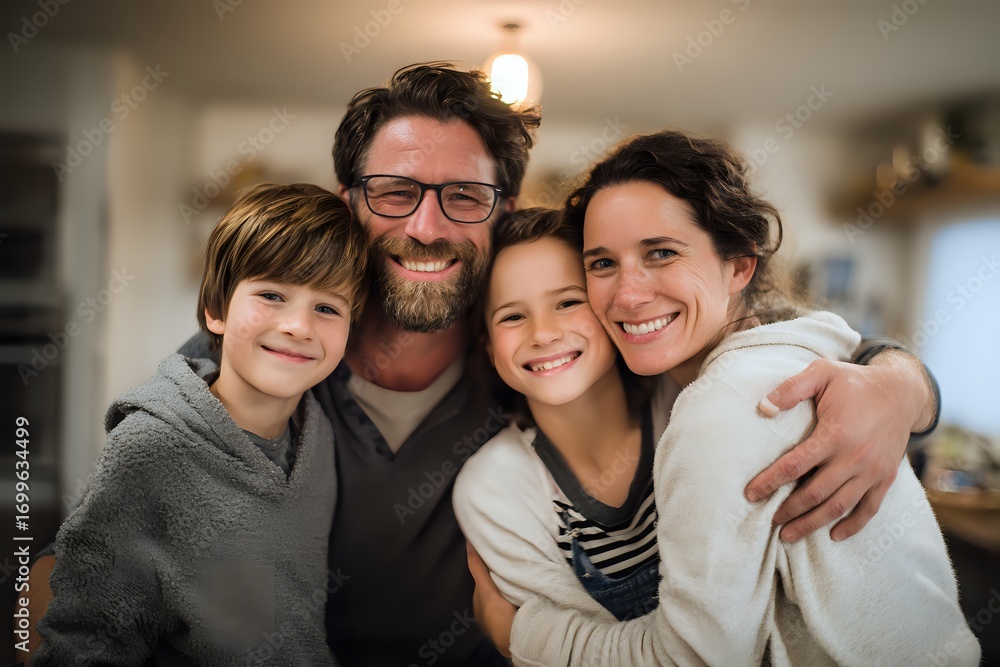 Fototapeta premium Family Embracing, Representing Insurance Security