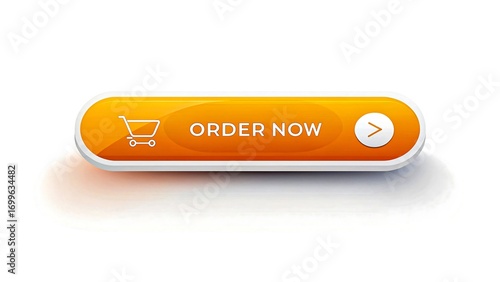 Bright orange 3D order now button with shopping cart icon for e-commerce and online business
