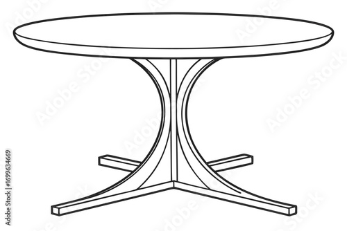 Line Art Drawing of a Round Pedestal Dining Table with Star Base round table pedestal table