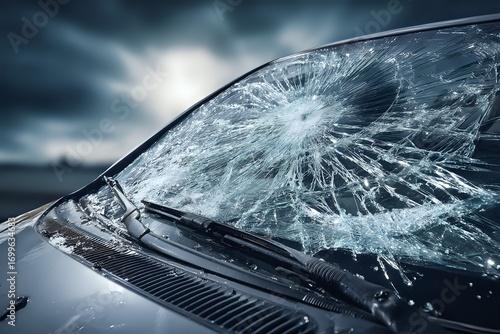 Smashed Windshield: Severe Car Collision Impact