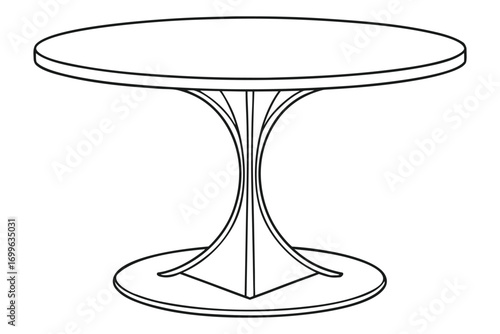 Line Art Illustration of a Round Tulip Style Dining Table with Circular Base round table tulip table