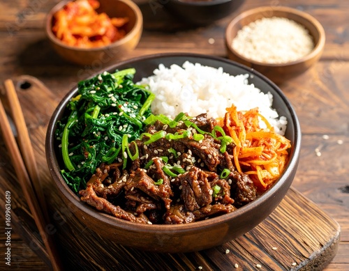 Hearty Beef Bulgogi Bowl with Kimchi and Sticky Rice
