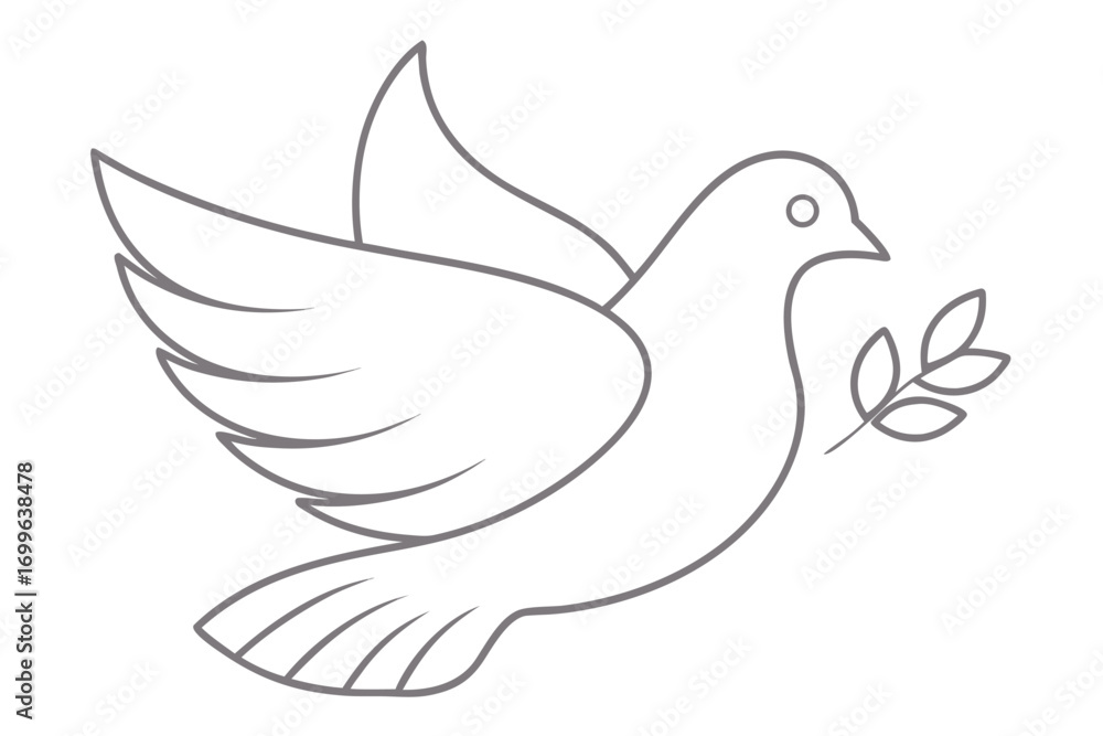 Fototapeta premium Outline Drawing of a Dove of Peace Carrying an Olive Branch bird symbol