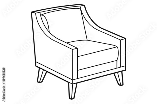 Outline Drawing of a Modern Armchair with Upholstered Seat furniture