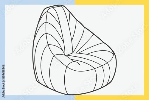 Outline drawing of a modern bean bag chair on a light background furniture