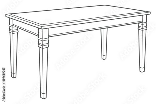 Outline Drawing of a Rectangular Wooden Dining Table with Four Legs furniture