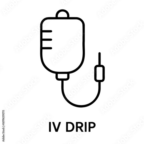 Medical equipment icon outline illustration of an intravenous drip bag with fluid levels and tubing system