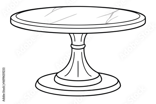 Outline drawing of a round marble top pedestal table with a curved base round table furniture