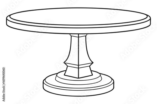 Outline Drawing of a Round Pedestal Table with a Decorative Base round table furniture