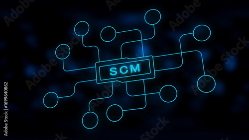 Supply Chain Management Network with Connected Nodes Representing Logistics and Operations connection