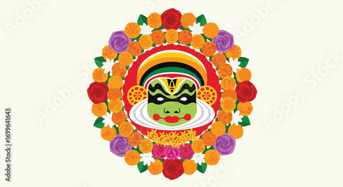 The Face of Kathakali in a Floral Wreath
