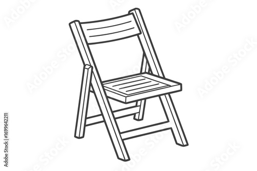 Outline Drawing of a Wooden Folding Chair Keywords: folding chair, furniture, wooden, portable