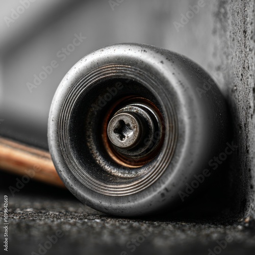 Detailed Close-Up of Skateboard Wheel on Urban Surface