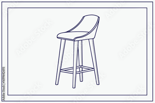 Outline of a bar stool on a white background Keywords: bar, bar stool, blue, chair, clean, design, drawing