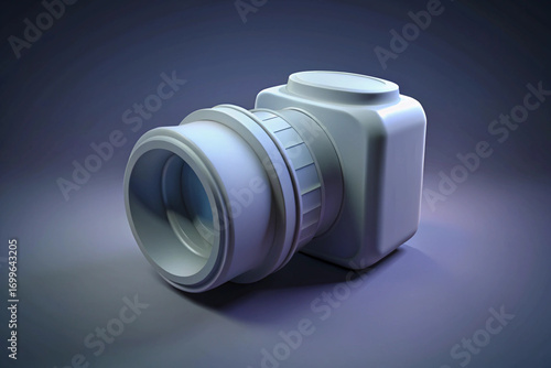 Monochromatic 3D Render of a Camera Lens and Body on a Gradient 3D Background photography equipment
