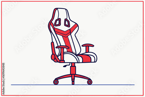 Red and White Gaming Chair with Armrests on a White Background computer chair office chair