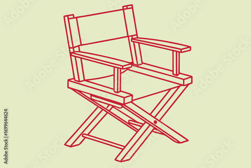 Red Director's Chair Line Art Illustration on Light Yellow Background Keywords: director's chair, movie