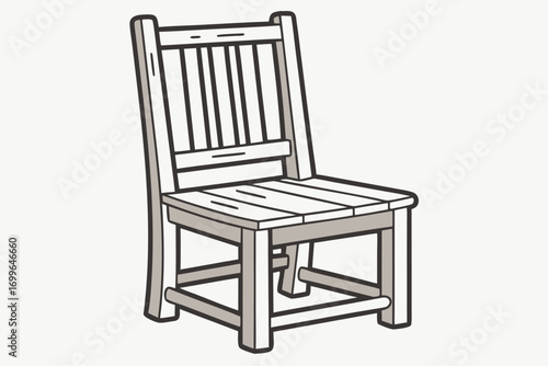 Simple Line Drawing of a Wooden Dining Chair on Light Gray Background furniture rustic