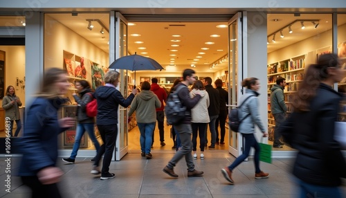 Crowds entering store during Black Friday shopping event  