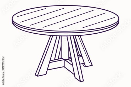 Simple Outline Drawing of a Round Wooden Table with Slatted Top and Four Legs round table furniture