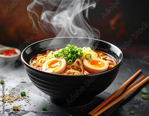 Japanese Ramen with Egg and Steam