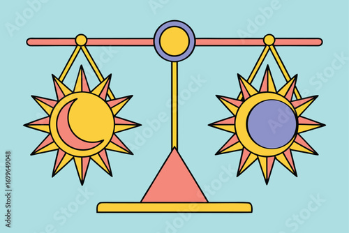 Stylized Scales of Justice Balancing Sun and Moon Symbols balance equilibrium