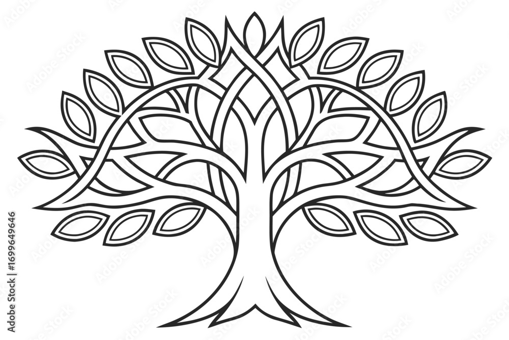 Obraz premium Stylized Tree of Life with Intertwined Branches and Leaves Outline abstract nature