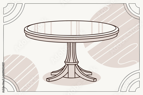 Vintage Round Dining Table with Ornate Pedestal Base and Decorative Border round table furniture