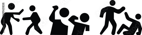 Fighting Icon Set, Collection, and Group Featuring Martial Arts, Boxing, Wrestling, Karate, Kick, Punch, Combat, Battle, Sports, and Action Symbols in Dynamic Modern Vector Style elements design